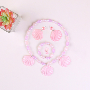 Shell mermaid karoliai ir auskarų komplektas vaikams, plastiko/resino papuošalai, amžius 3–10 m., 2023 m. vasara