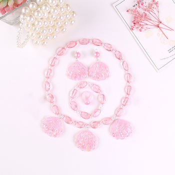 Shell mermaid karoliai ir auskarų komplektas vaikams, plastiko/resino papuošalai, amžius 3–10 m., 2023 m. vasara