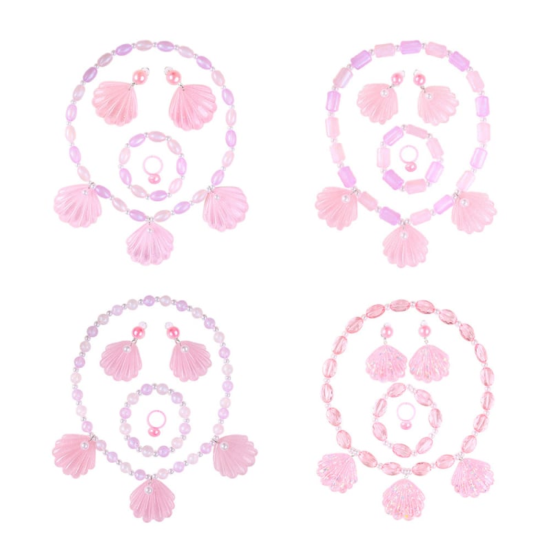 Shell mermaid karoliai ir auskarų komplektas vaikams, plastiko/resino papuošalai, amžius 3–10 m., 2023 m. vasara