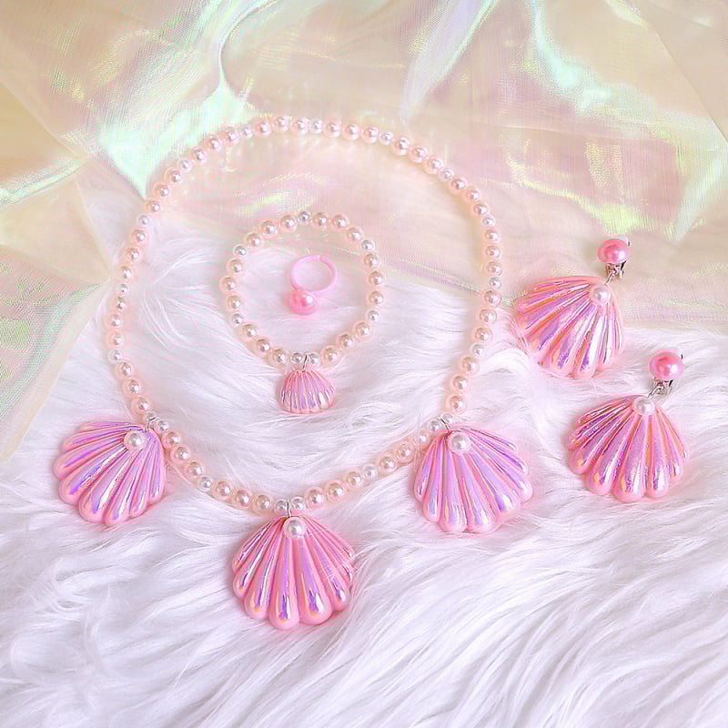 Shell mermaid karoliai ir auskarų komplektas vaikams, plastiko/resino papuošalai, amžius 3–10 m., 2023 m. vasara