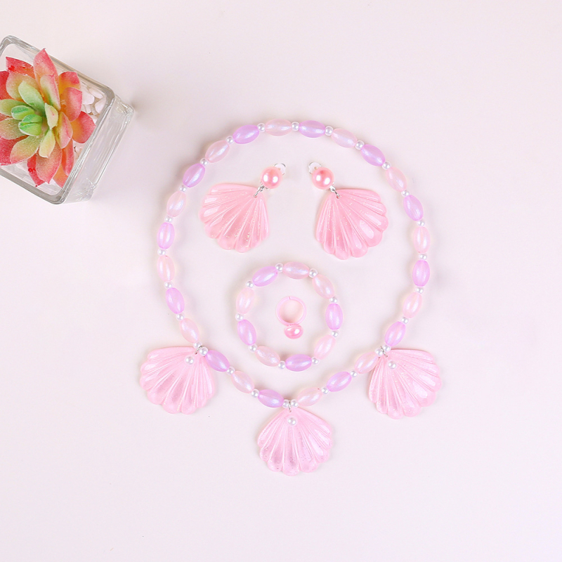 Shell mermaid karoliai ir auskarų komplektas vaikams, plastiko/resino papuošalai, amžius 3–10 m., 2023 m. vasara