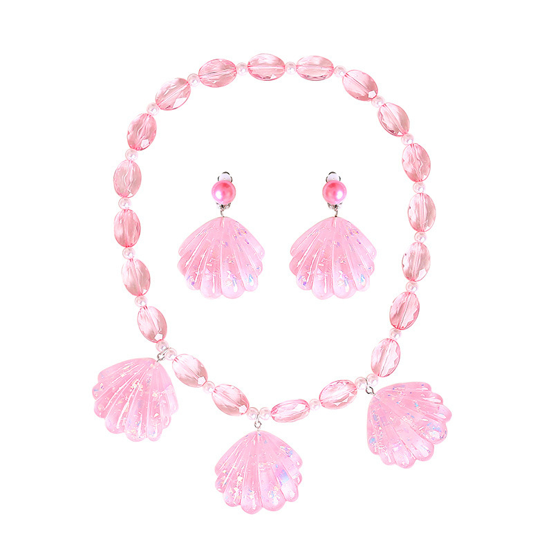 Shell mermaid karoliai ir auskarų komplektas vaikams, plastiko/resino papuošalai, amžius 3–10 m., 2023 m. vasara