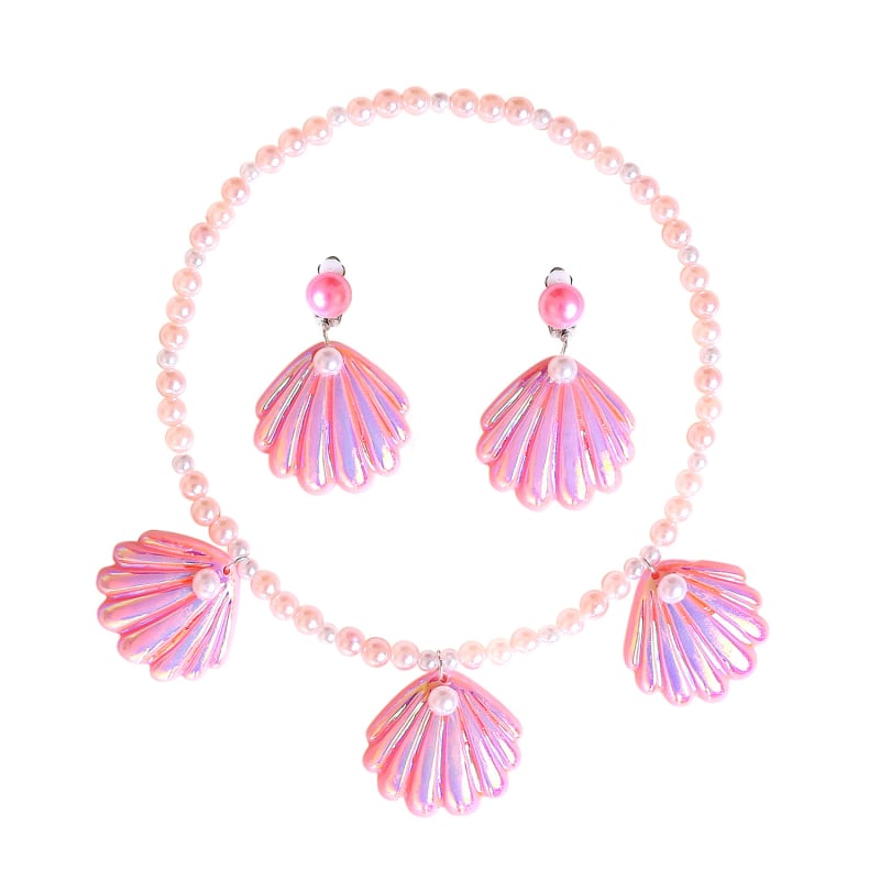 Shell mermaid karoliai ir auskarų komplektas vaikams, plastiko/resino papuošalai, amžius 3–10 m., 2023 m. vasara