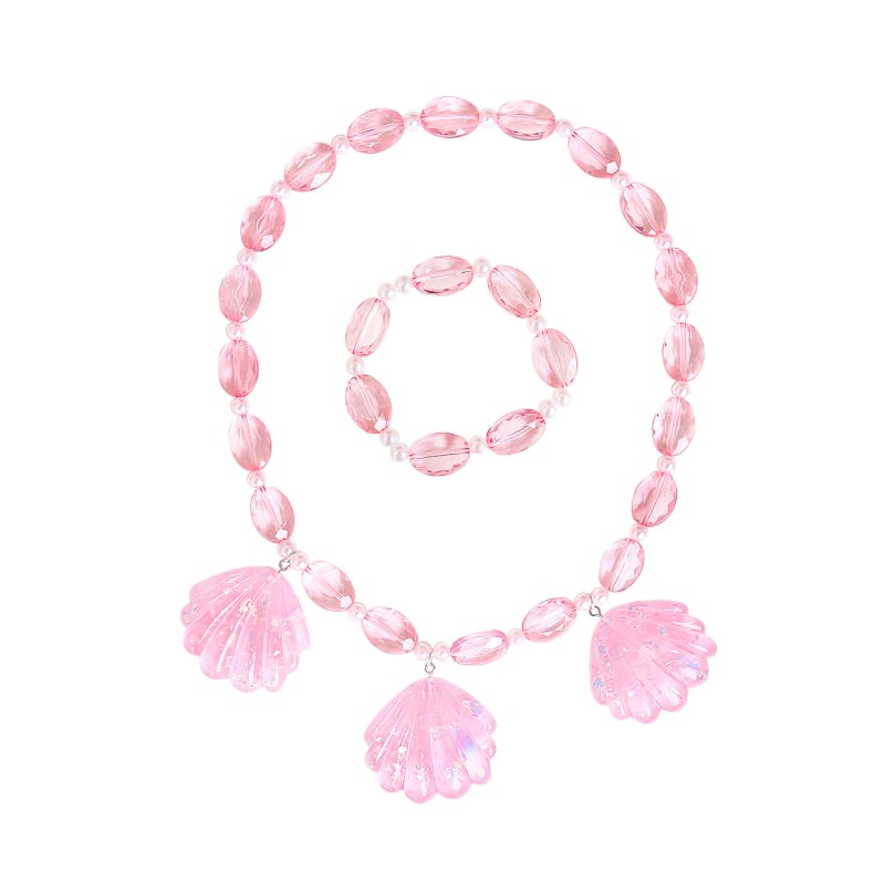 Shell mermaid karoliai ir auskarų komplektas vaikams, plastiko/resino papuošalai, amžius 3–10 m., 2023 m. vasara
