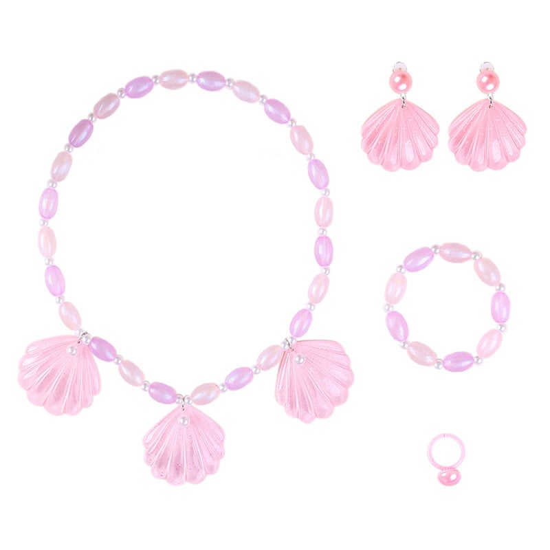 Shell mermaid karoliai ir auskarų komplektas vaikams, plastiko/resino papuošalai, amžius 3–10 m., 2023 m. vasara