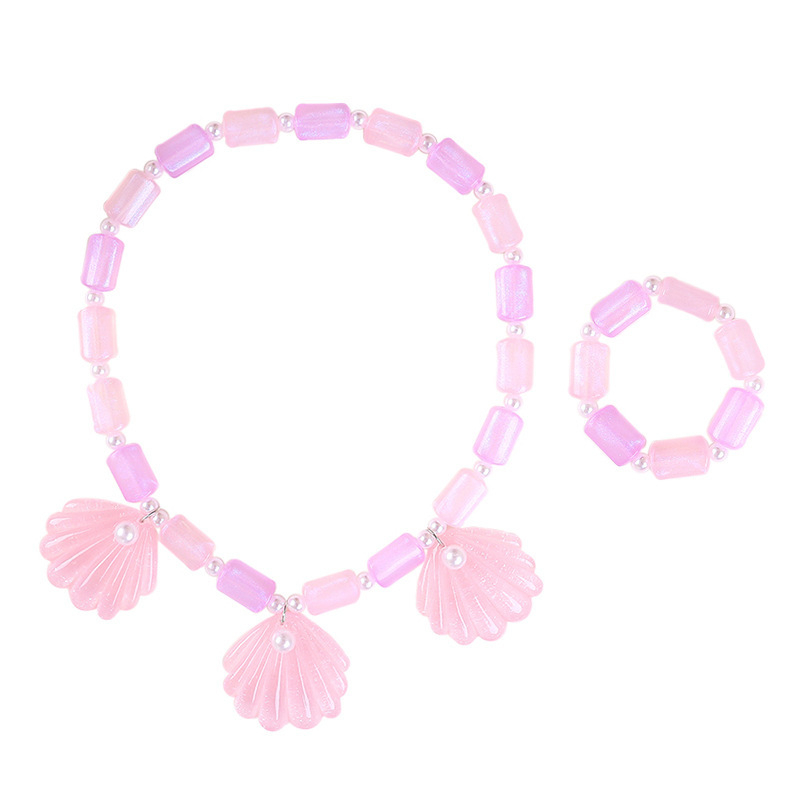 Shell mermaid karoliai ir auskarų komplektas vaikams, plastiko/resino papuošalai, amžius 3–10 m., 2023 m. vasara