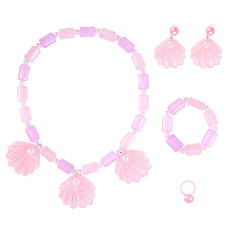 Shell mermaid karoliai ir auskarų komplektas vaikams, plastiko/resino papuošalai, amžius 3–10 m., 2023 m. vasara