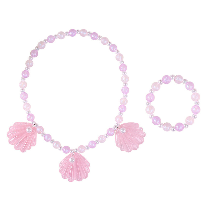 Shell mermaid karoliai ir auskarų komplektas vaikams, plastiko/resino papuošalai, amžius 3–10 m., 2023 m. vasara