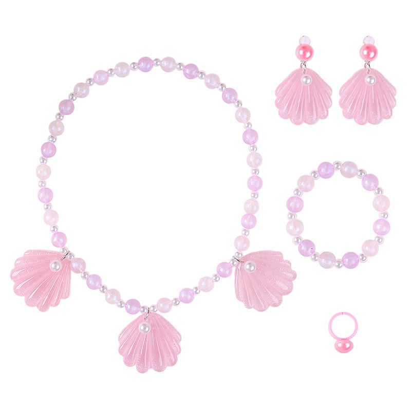 Shell mermaid karoliai ir auskarų komplektas vaikams, plastiko/resino papuošalai, amžius 3–10 m., 2023 m. vasara