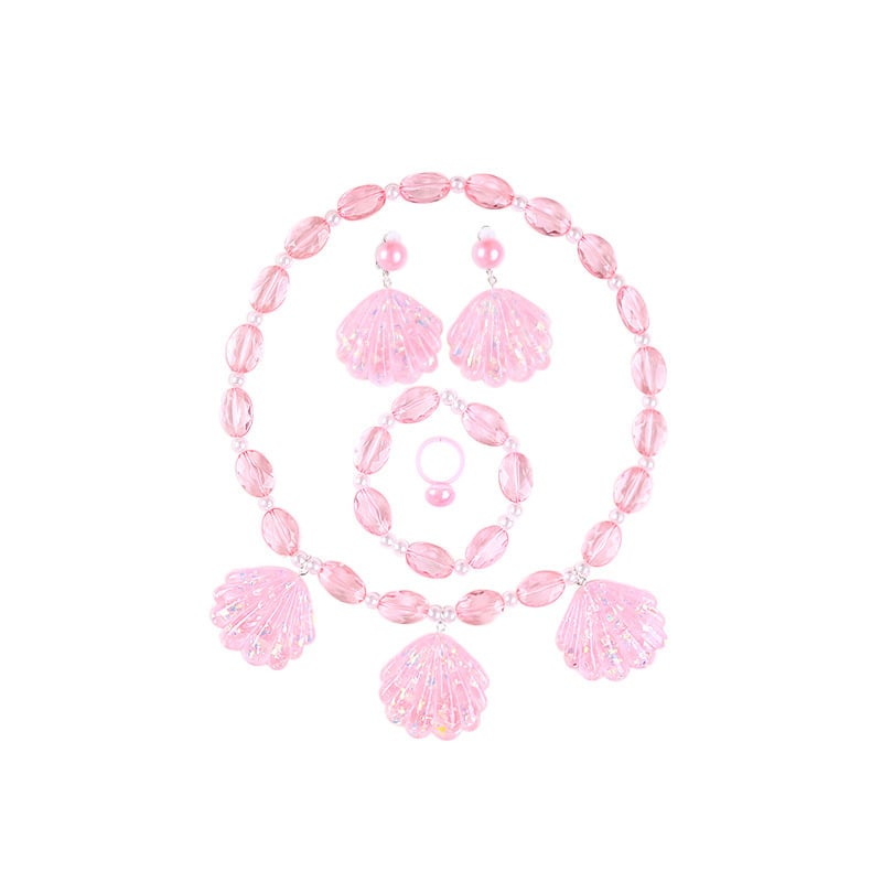 Shell mermaid karoliai ir auskarų komplektas vaikams, plastiko/resino papuošalai, amžius 3–10 m., 2023 m. vasara