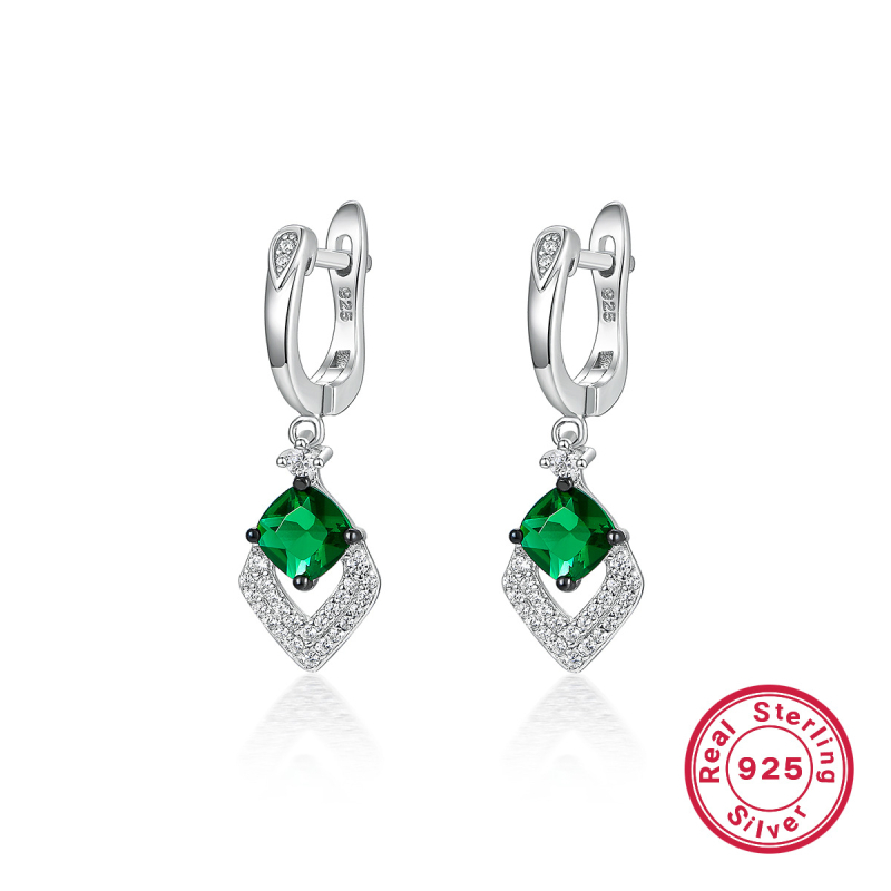 S925 srebrni set nakita: retro elegancija, naušnice i ogrlica sa smaragdo zelenim kamenjem i cirkonima
