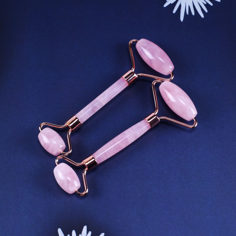 Σετ ρολέρ από ροζ χαλαζία με διπλή κεφαλή, σε σχήμα καρδιάς για μασάζ προσώπου