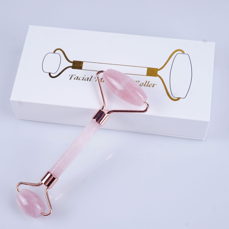 Σετ ρολέρ από ροζ χαλαζία με διπλή κεφαλή, σε σχήμα καρδιάς για μασάζ προσώπου