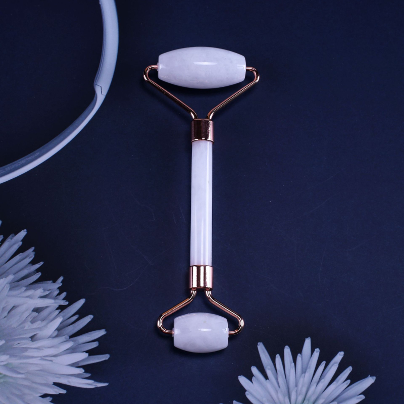 Σετ ρολέρ από ροζ χαλαζία με διπλή κεφαλή, σε σχήμα καρδιάς για μασάζ προσώπου