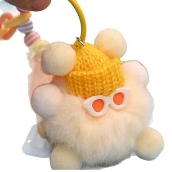 Rex triušių kailio raktų pakabukas, pūkuota lėlė papuošalas, mielas stilius, tinka kaip dovana