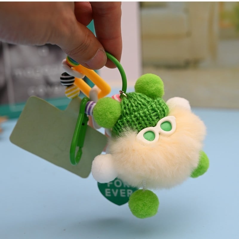 Rex triušių kailio raktų pakabukas, pūkuota lėlė papuošalas, mielas stilius, tinka kaip dovana