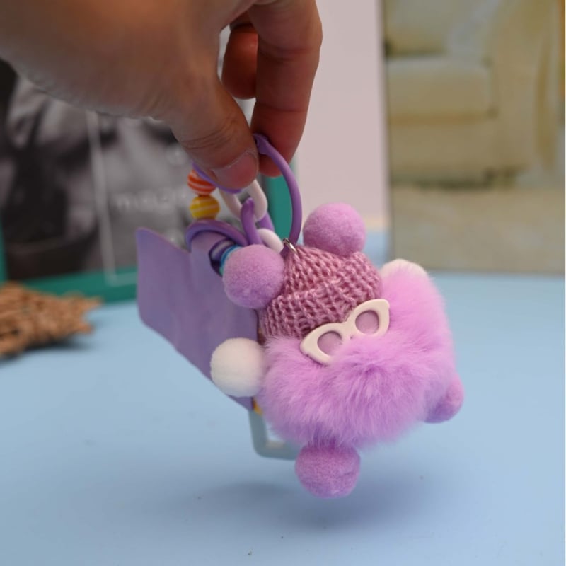 Rex triušių kailio raktų pakabukas, pūkuota lėlė papuošalas, mielas stilius, tinka kaip dovana