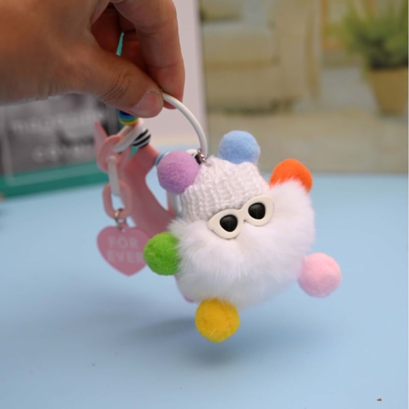 Rex triušių kailio raktų pakabukas, pūkuota lėlė papuošalas, mielas stilius, tinka kaip dovana