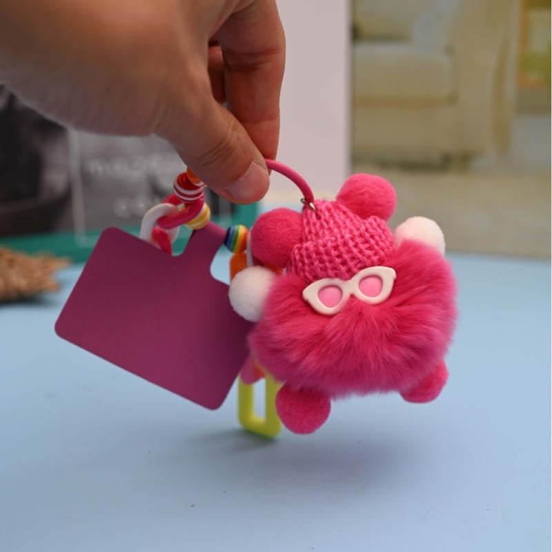 Rex triušių kailio raktų pakabukas, pūkuota lėlė papuošalas, mielas stilius, tinka kaip dovana