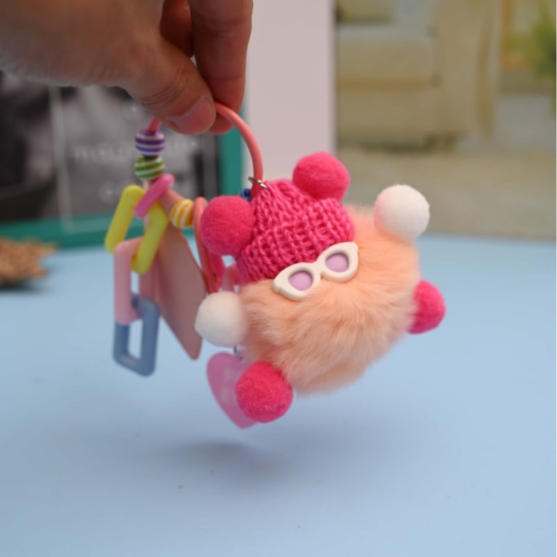 Rex triušių kailio raktų pakabukas, pūkuota lėlė papuošalas, mielas stilius, tinka kaip dovana