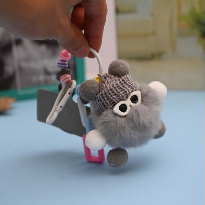 Rex triušių kailio raktų pakabukas, pūkuota lėlė papuošalas, mielas stilius, tinka kaip dovana