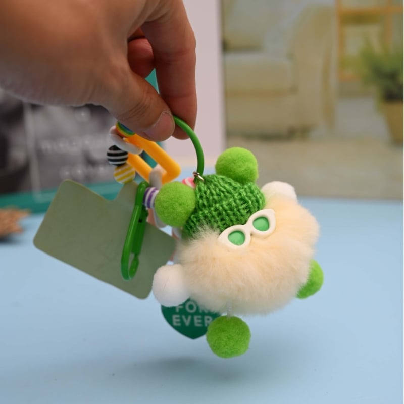 Rex triušių kailio raktų pakabukas, pūkuota lėlė papuošalas, mielas stilius, tinka kaip dovana