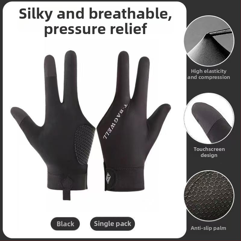 Tīri plānas bilarda cimdi - trīs pirksti, elpojoši, pretslīdēši, ar pusi pirksta