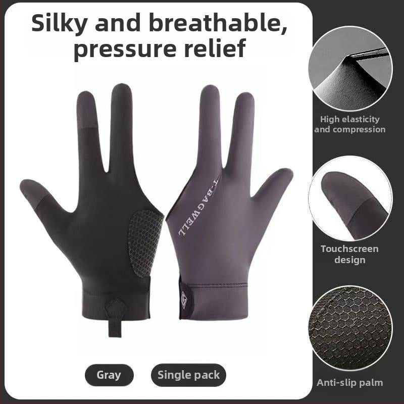 Tīri plānas bilarda cimdi - trīs pirksti, elpojoši, pretslīdēši, ar pusi pirksta