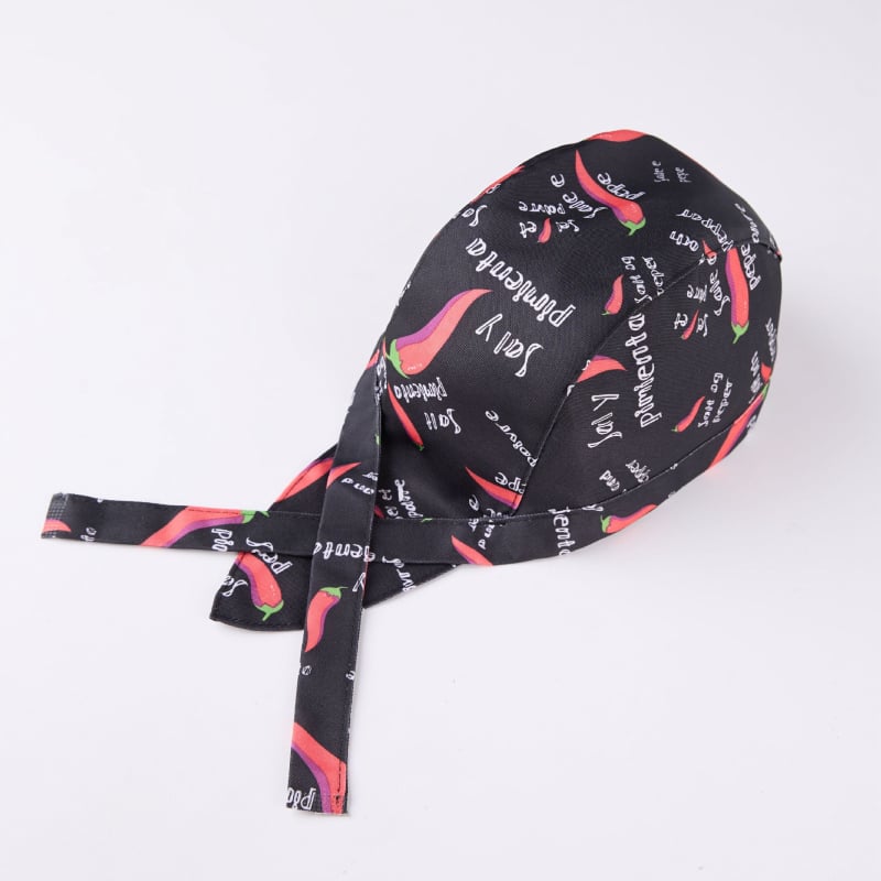 Prilagodljiva kapa kuhara piratskog stila, karirani twill materijal, ravni vrh, rub s ravnim završetkom, tisak logotipa — unisex kuhinjska kapa