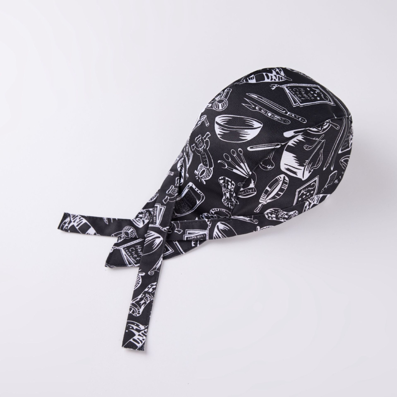 Prilagodljiva kapa kuhara piratskog stila, karirani twill materijal, ravni vrh, rub s ravnim završetkom, tisak logotipa — unisex kuhinjska kapa