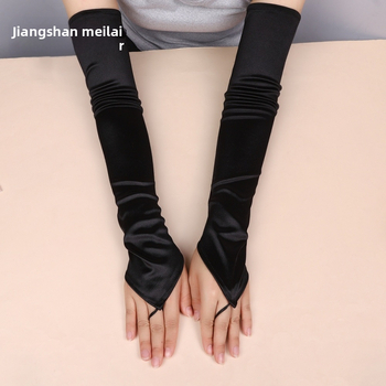 Дамски сатенени дълги ръкавици за слънцезащита - минималистичен стил, лято 2024