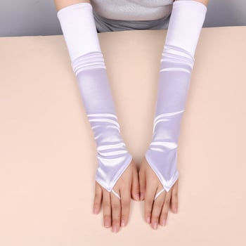 Дамски сатенени дълги ръкавици за слънцезащита - минималистичен стил, лято 2024