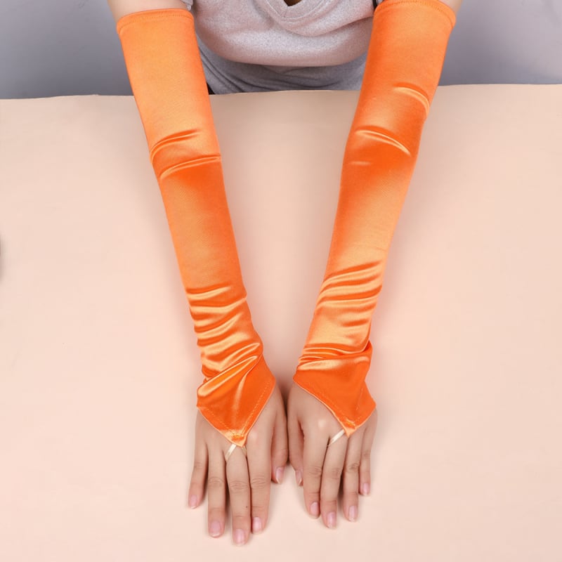 Дамски сатенени дълги ръкавици за слънцезащита - минималистичен стил, лято 2024