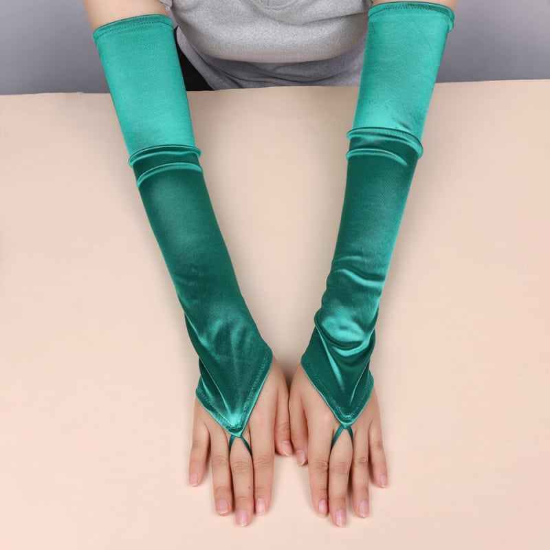 Дамски сатенени дълги ръкавици за слънцезащита - минималистичен стил, лято 2024