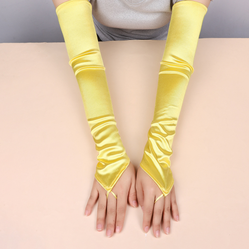 Дамски сатенени дълги ръкавици за слънцезащита - минималистичен стил, лято 2024