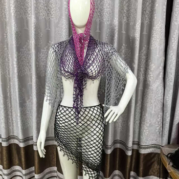 Șal triunghiular din fir de poliester, croșetă manual, model în grilă de culori, accesor decorativ pentru toate sezoanele