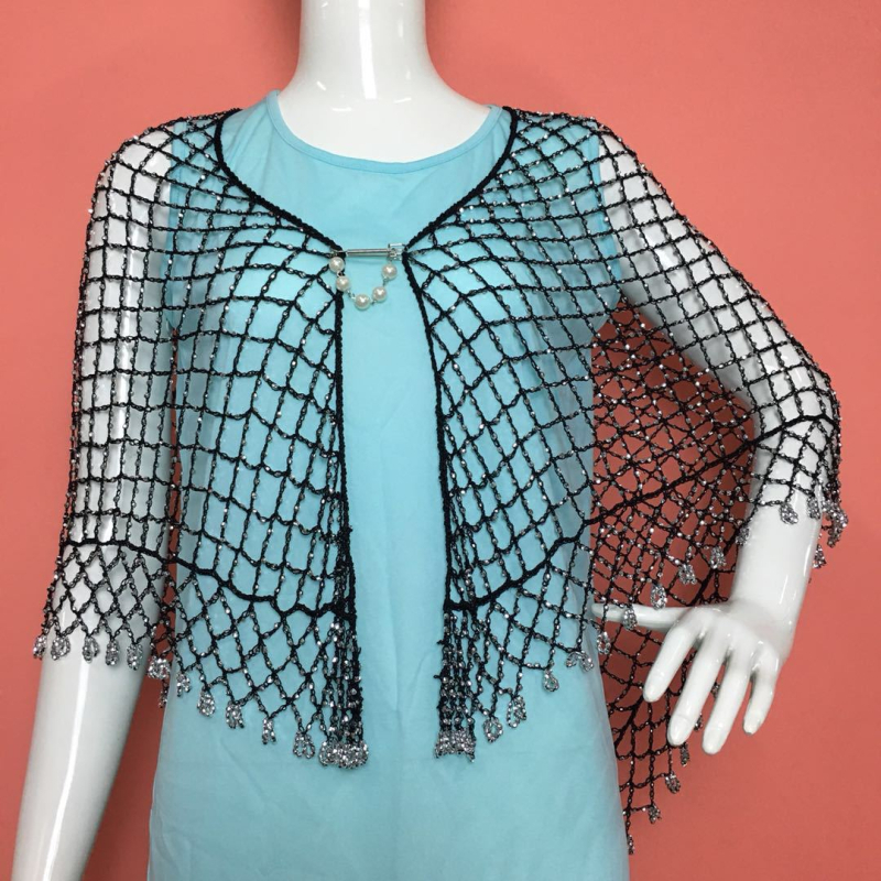 Șal triunghiular din fir de poliester, croșetă manual, model în grilă de culori, accesor decorativ pentru toate sezoanele