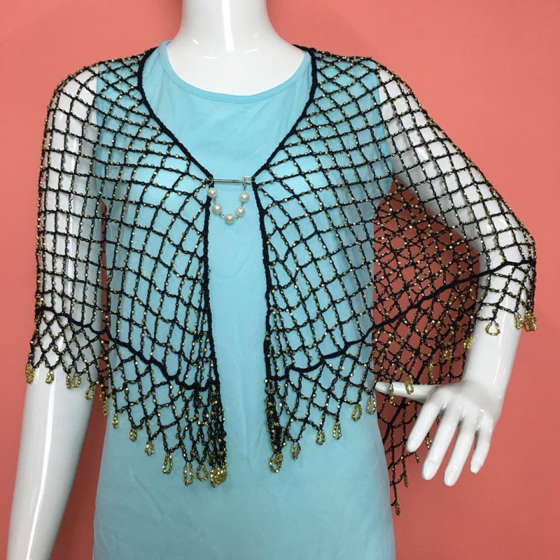 Șal triunghiular din fir de poliester, croșetă manual, model în grilă de culori, accesor decorativ pentru toate sezoanele