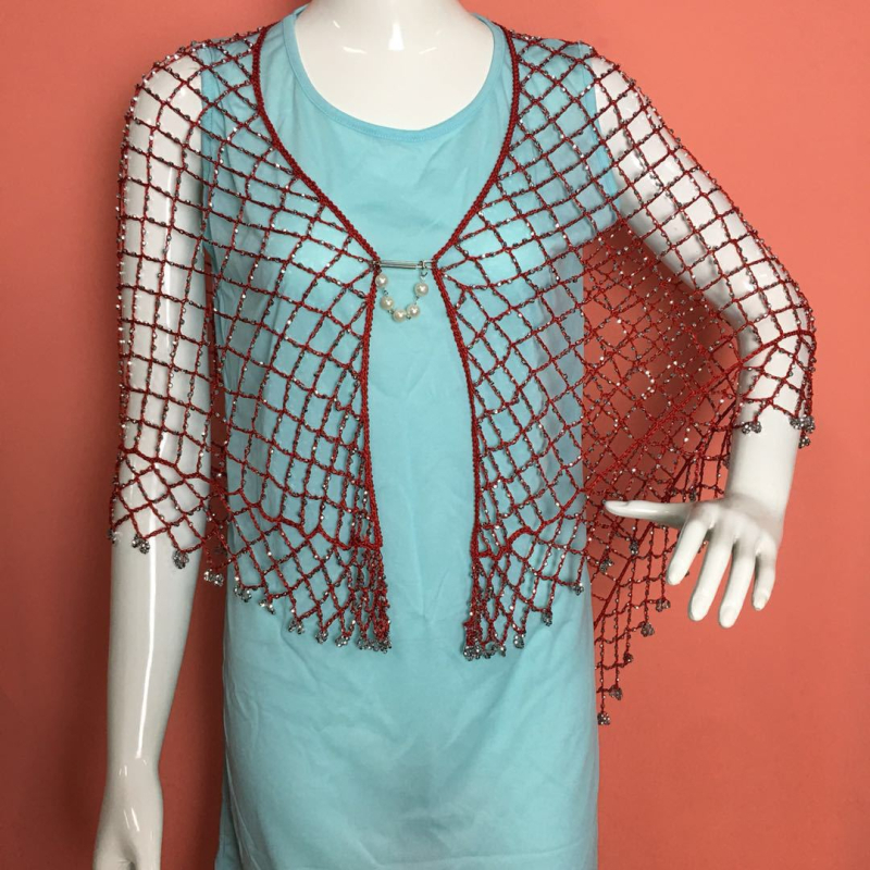 Șal triunghiular din fir de poliester, croșetă manual, model în grilă de culori, accesor decorativ pentru toate sezoanele