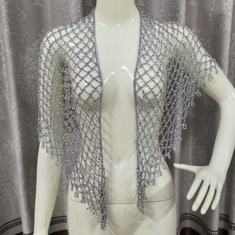 Șal triunghiular din fir de poliester, croșetă manual, model în grilă de culori, accesor decorativ pentru toate sezoanele