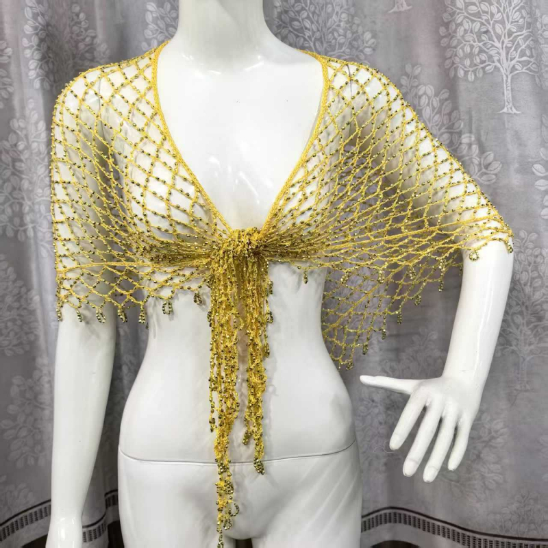 Șal triunghiular din fir de poliester, croșetă manual, model în grilă de culori, accesor decorativ pentru toate sezoanele