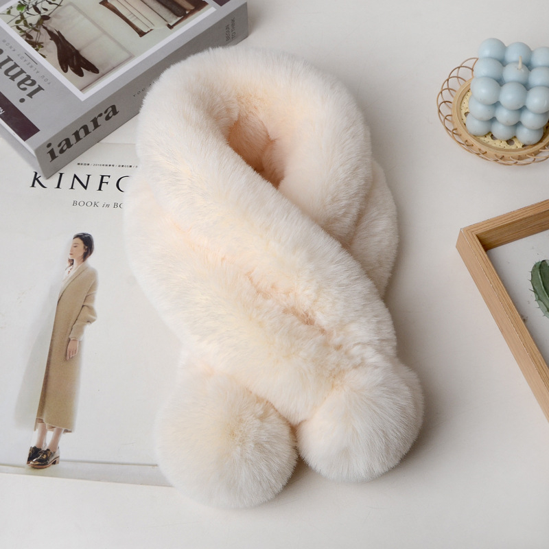 Női dupla cső sál műnyúlszőrrel - kézzel készült, üreges dizájn, meleg téli kiegészítő