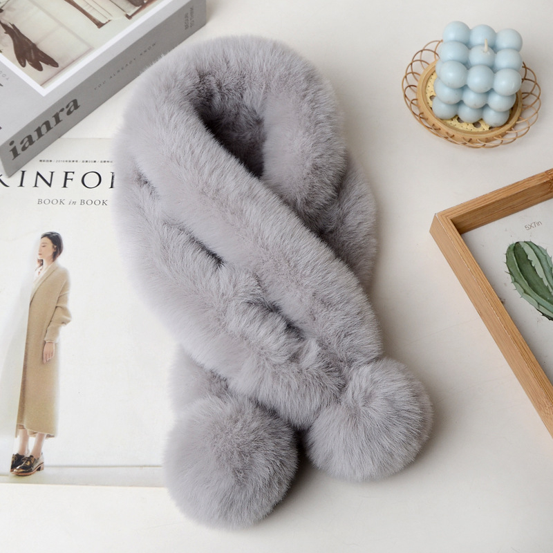 Női dupla cső sál műnyúlszőrrel - kézzel készült, üreges dizájn, meleg téli kiegészítő