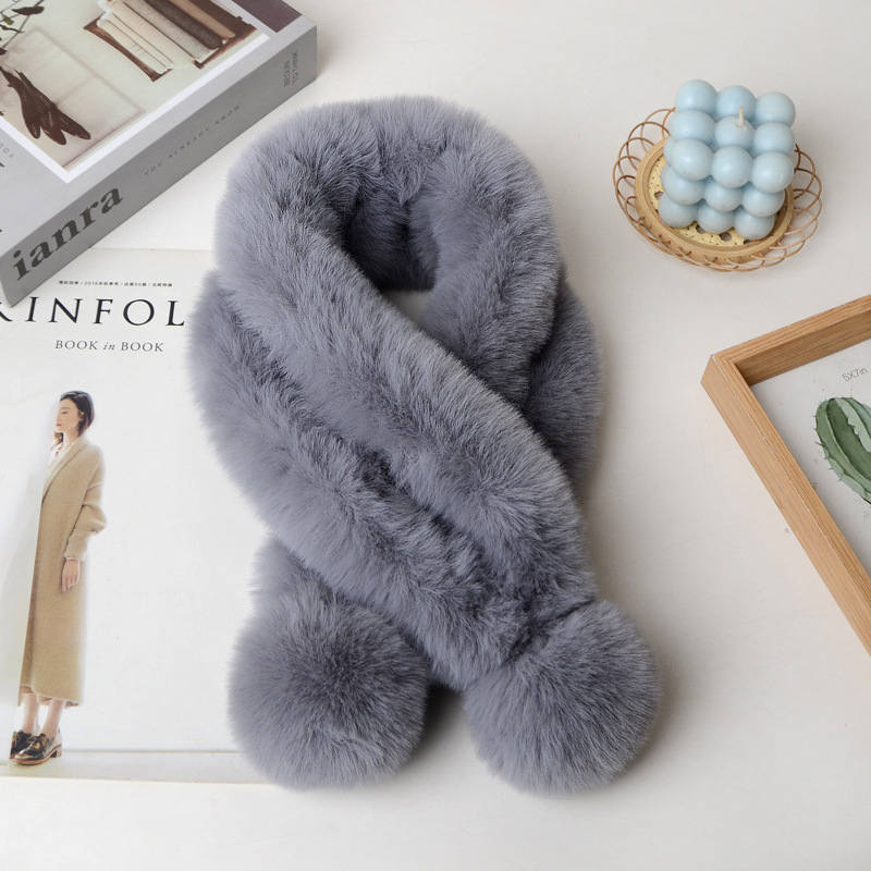 Női dupla cső sál műnyúlszőrrel - kézzel készült, üreges dizájn, meleg téli kiegészítő