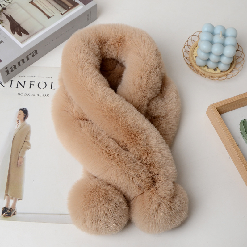 Női dupla cső sál műnyúlszőrrel - kézzel készült, üreges dizájn, meleg téli kiegészítő