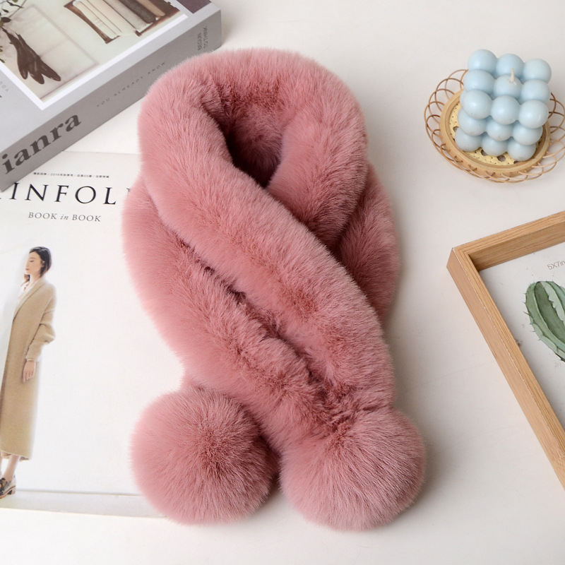 Női dupla cső sál műnyúlszőrrel - kézzel készült, üreges dizájn, meleg téli kiegészítő