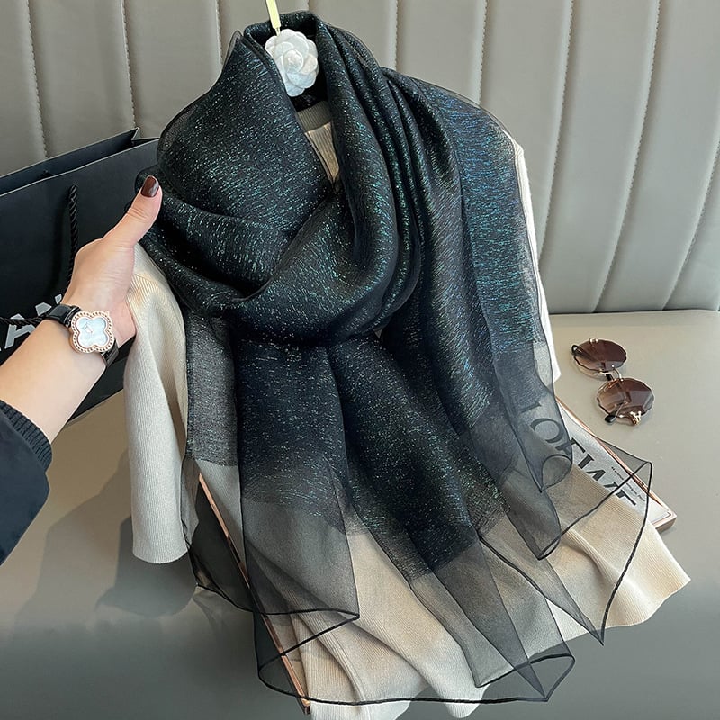 Ženski dvostruki šal od svile, svileno-vunasto platno, Plain Weave, Jacquard, gradski svakodnevni stil