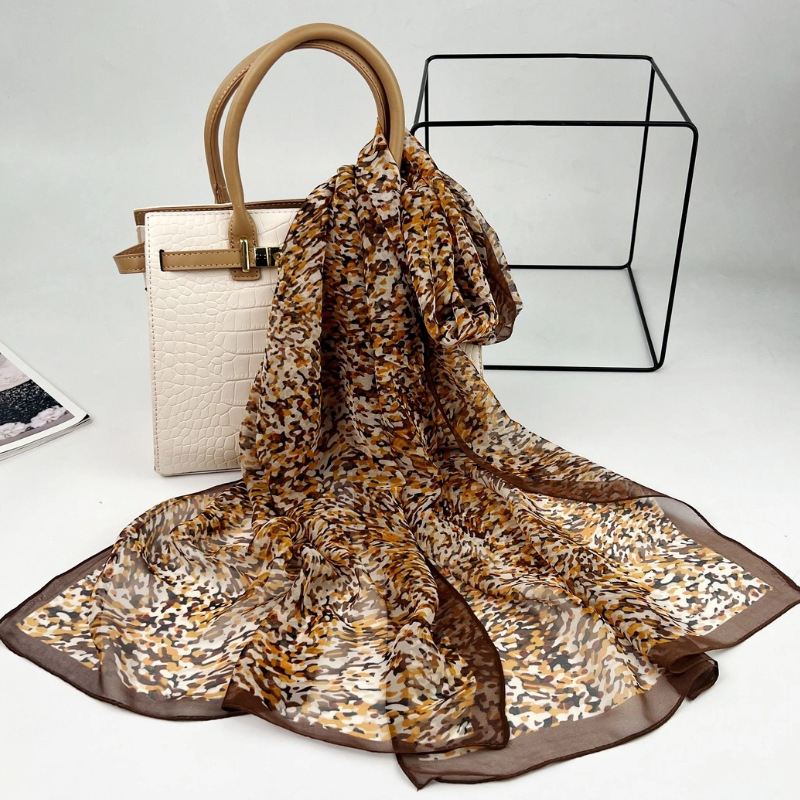Georgette poliester šal, leopard uzorak, jednostavna tkanina, tisk s cvjetnim prskanjem, umjetnički vintage stil