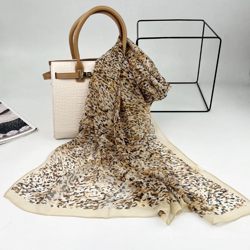 Georgette poliester šal, leopard uzorak, jednostavna tkanina, tisk s cvjetnim prskanjem, umjetnički vintage stil