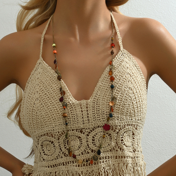 Ogrlica boho stila, dugačak dizajn s cvjetnim privjeskom; cinkova legura, elektroplatirana, duljina 41–50 cm, U-oblik, običan lanac